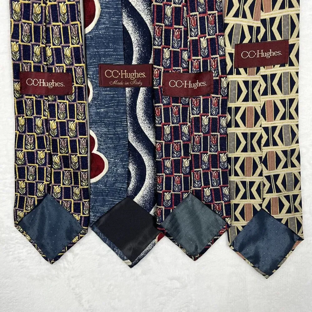 CC Hughes Silk Necktie Lot of 4 Mens Ties Made in Italy Floral Geometric